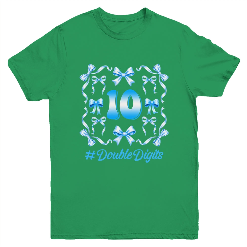 Hello Ten Double Digits Blue Coquette Bow 10th Birthday Girl Youth Shirt | teecentury