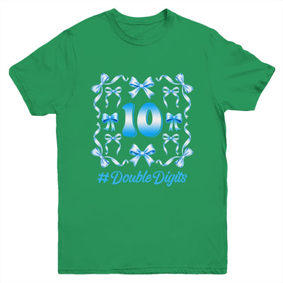Hello Ten Double Digits Blue Coquette Bow 10th Birthday Girl Youth Shirt | teecentury