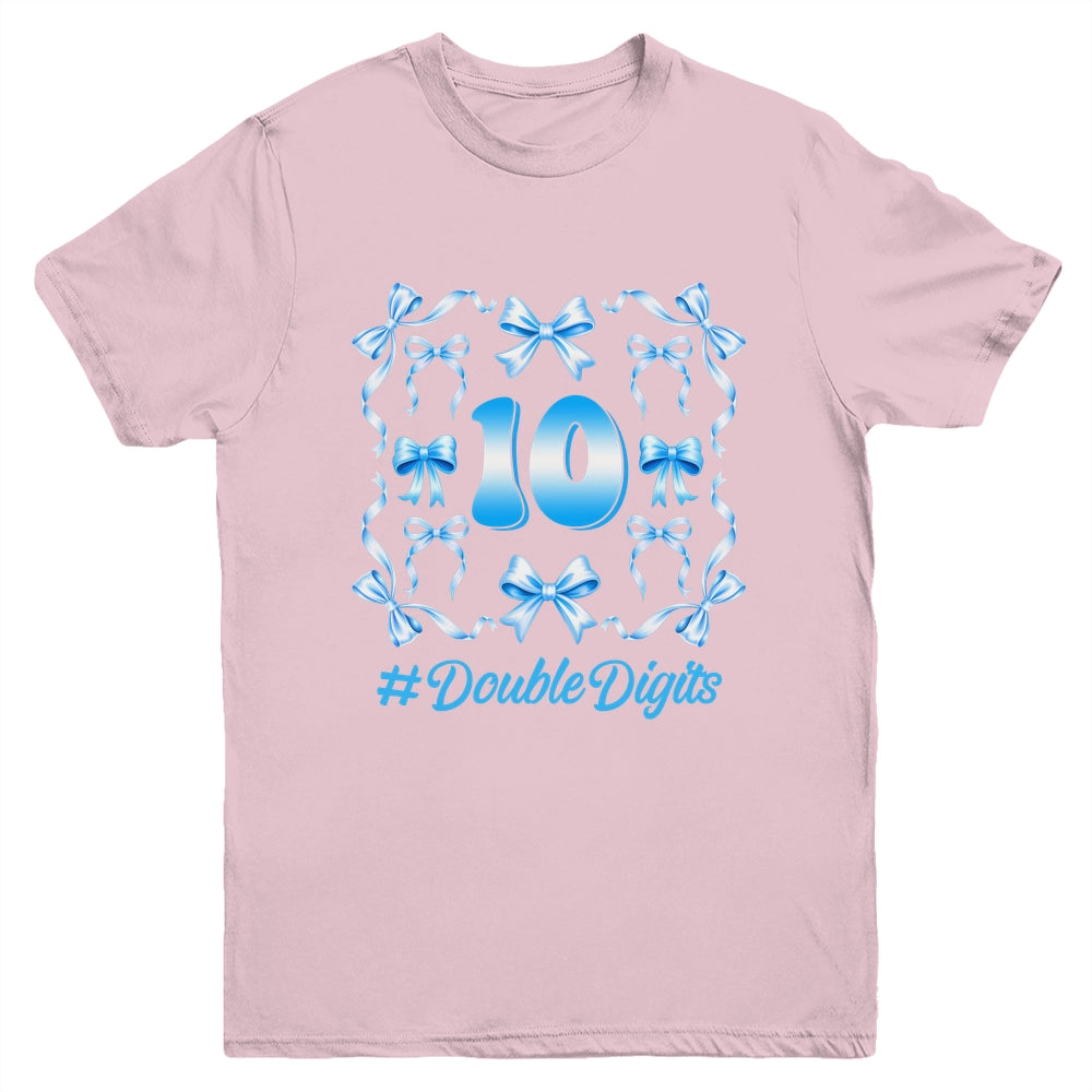 Hello Ten Double Digits Blue Coquette Bow 10th Birthday Girl Youth Shirt | teecentury