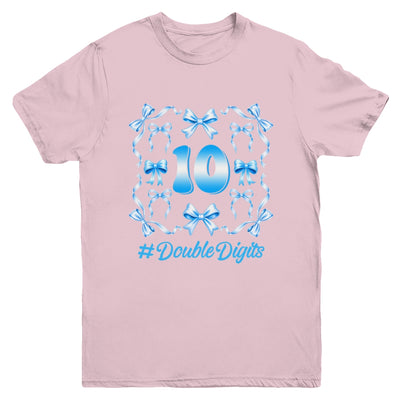 Hello Ten Double Digits Blue Coquette Bow 10th Birthday Girl Youth Shirt | teecentury