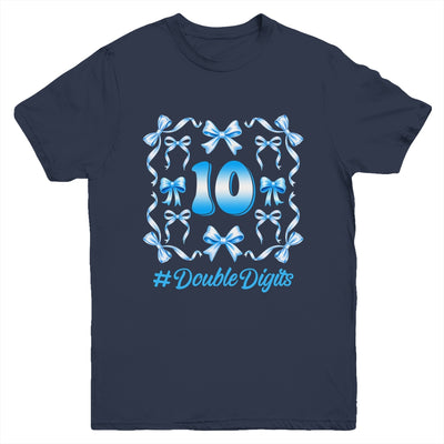 Hello Ten Double Digits Blue Coquette Bow 10th Birthday Girl Youth Shirt | teecentury