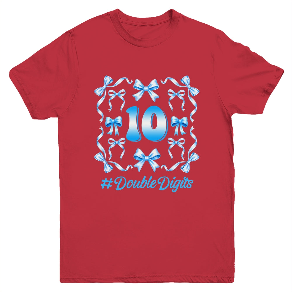 Hello Ten Double Digits Blue Coquette Bow 10th Birthday Girl Youth Shirt | teecentury
