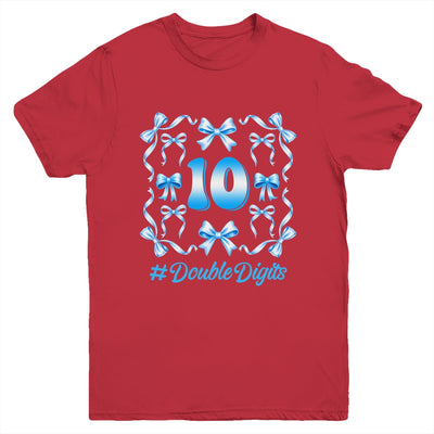 Hello Ten Double Digits Blue Coquette Bow 10th Birthday Girl Youth Shirt | teecentury