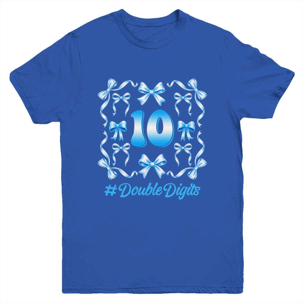 Hello Ten Double Digits Blue Coquette Bow 10th Birthday Girl Youth Shirt | teecentury