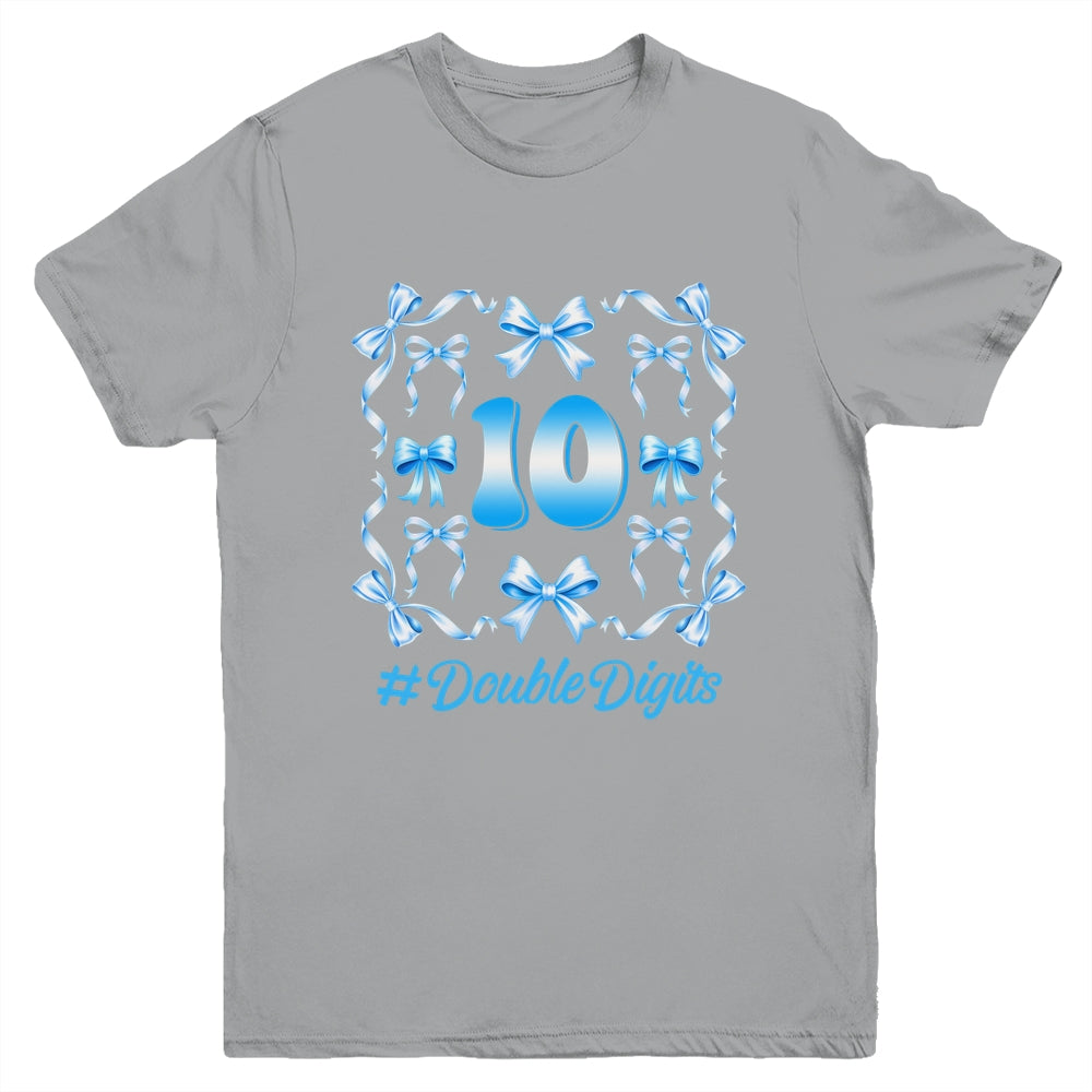 Hello Ten Double Digits Blue Coquette Bow 10th Birthday Girl Youth Shirt | teecentury