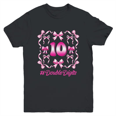 Hello Ten Double Digits Pink Coquette Bow 10th Birthday Girl Youth Shirt | teecentury