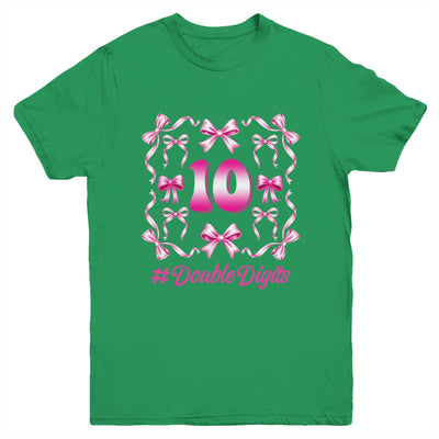 Hello Ten Double Digits Pink Coquette Bow 10th Birthday Girl Youth Shirt | teecentury