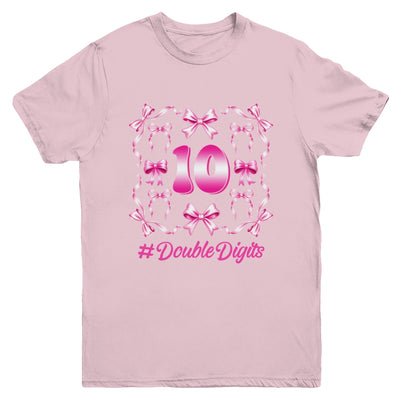 Hello Ten Double Digits Pink Coquette Bow 10th Birthday Girl Youth Shirt | teecentury