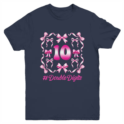 Hello Ten Double Digits Pink Coquette Bow 10th Birthday Girl Youth Shirt | teecentury