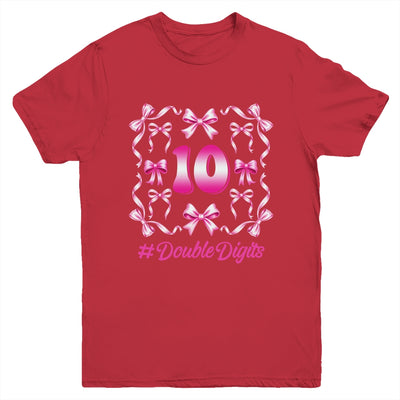 Hello Ten Double Digits Pink Coquette Bow 10th Birthday Girl Youth Shirt | teecentury