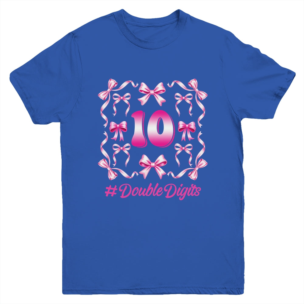 Hello Ten Double Digits Pink Coquette Bow 10th Birthday Girl Youth Shirt | teecentury