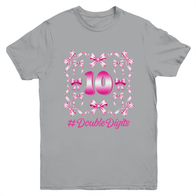 Hello Ten Double Digits Pink Coquette Bow 10th Birthday Girl Youth Shirt | teecentury