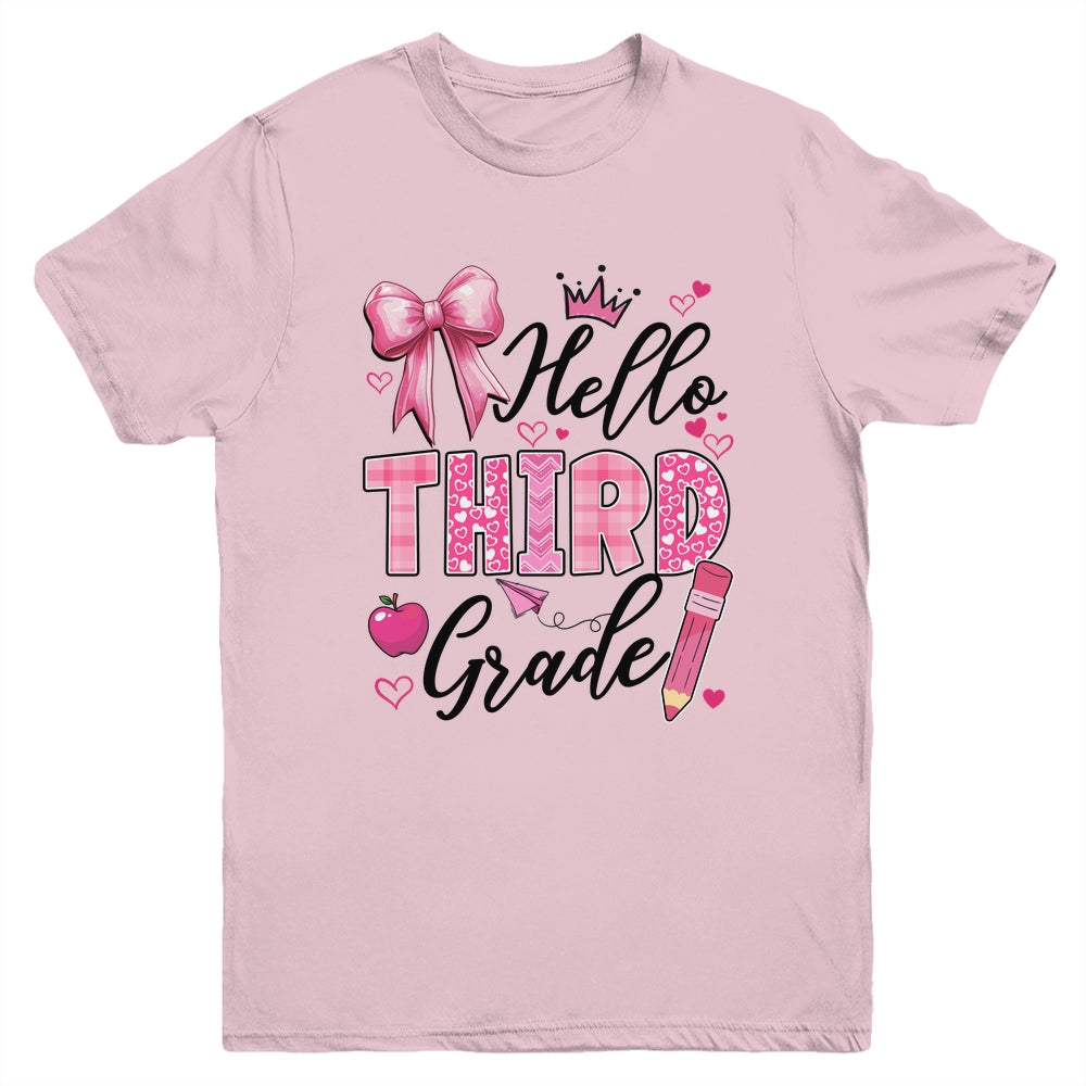 Hello Third Grade First Day Of School Coquette Teacher Girl Youth Shirt | teecentury