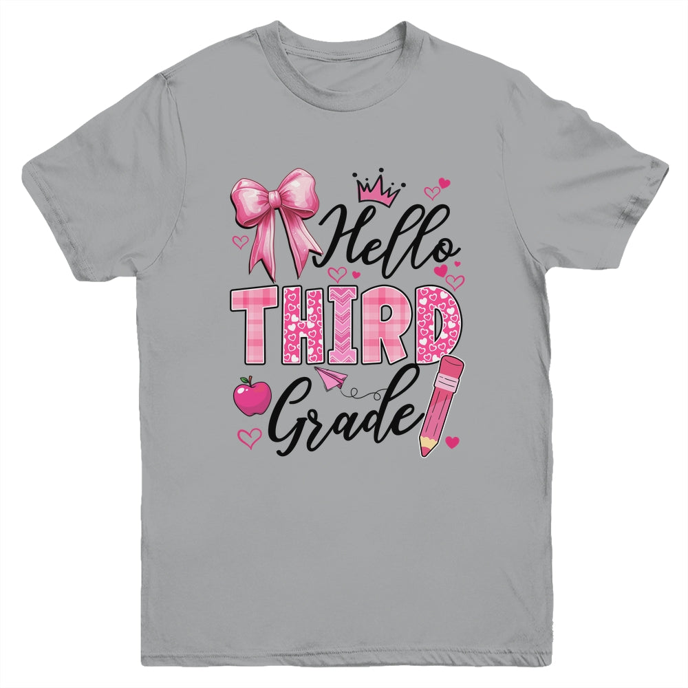 Hello Third Grade First Day Of School Coquette Teacher Girl Youth Shirt | teecentury