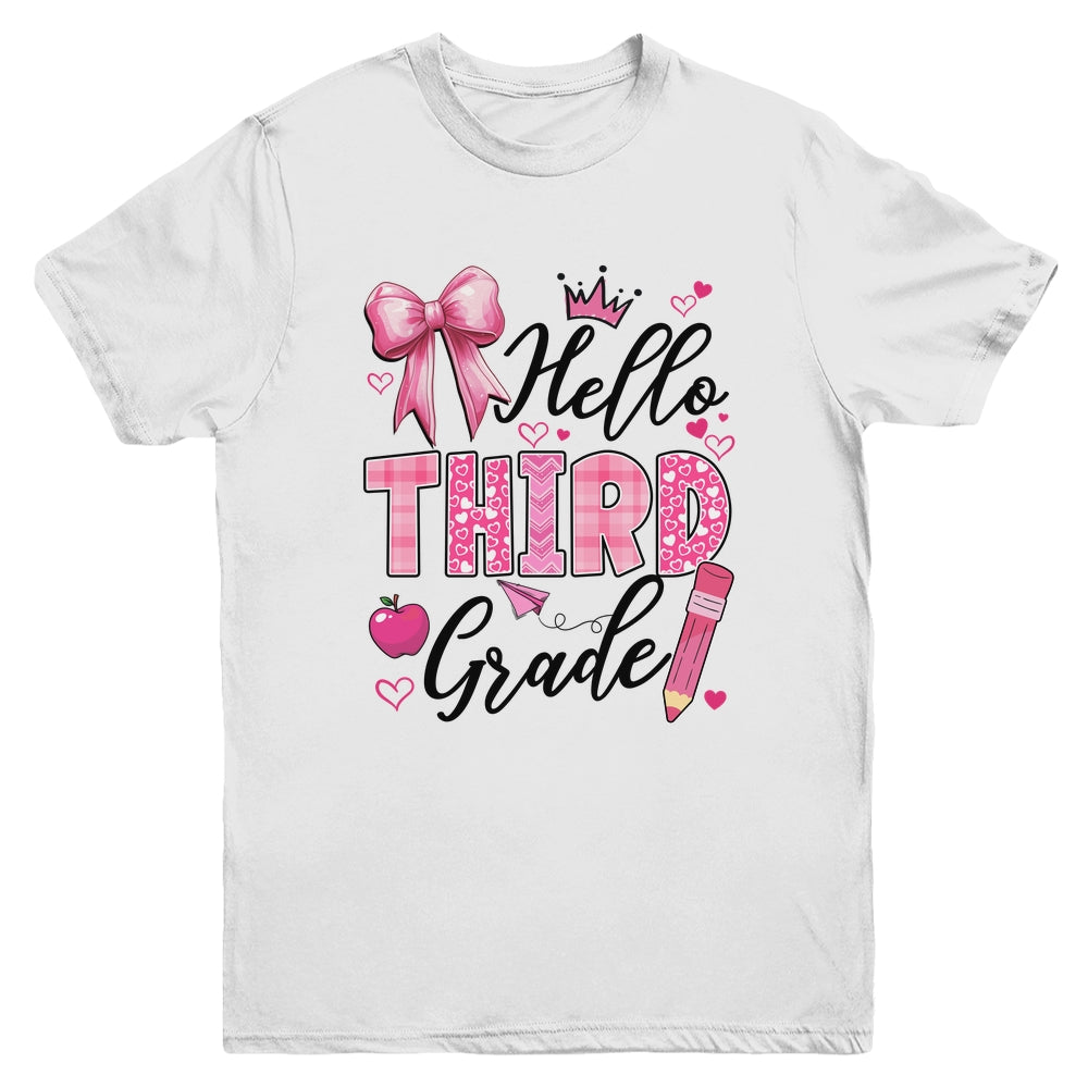 Hello Third Grade First Day Of School Coquette Teacher Girl Youth Shirt | teecentury