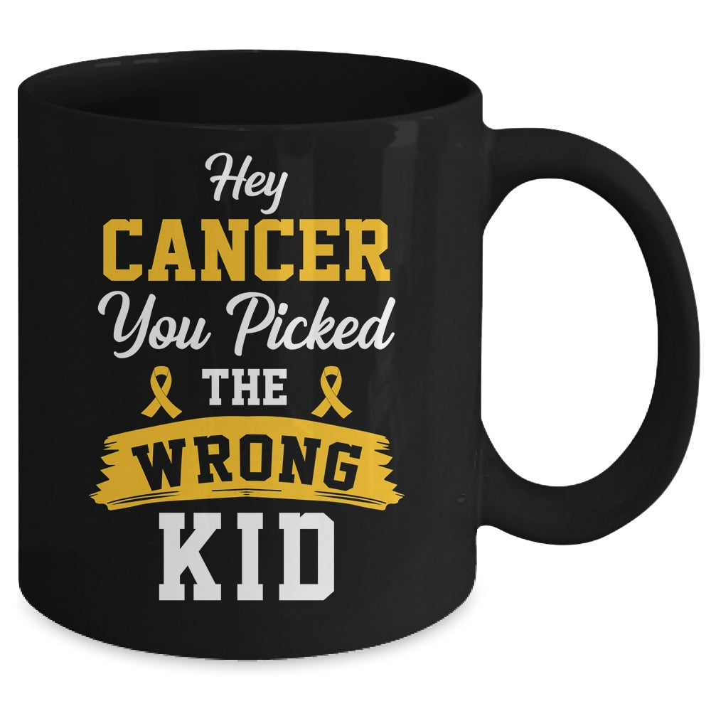 Hey Cancer You Picked The Wrong Kid Childhood Cancer Ribbon Mug | teecentury