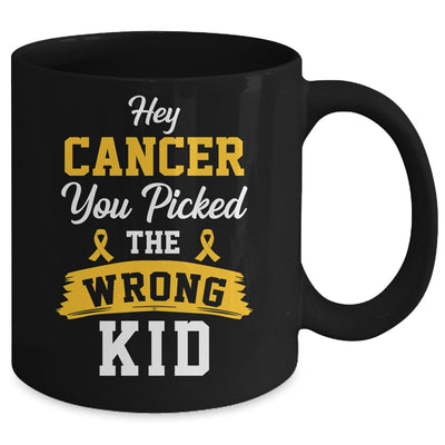 Hey Cancer You Picked The Wrong Kid Childhood Cancer Ribbon Mug | teecentury