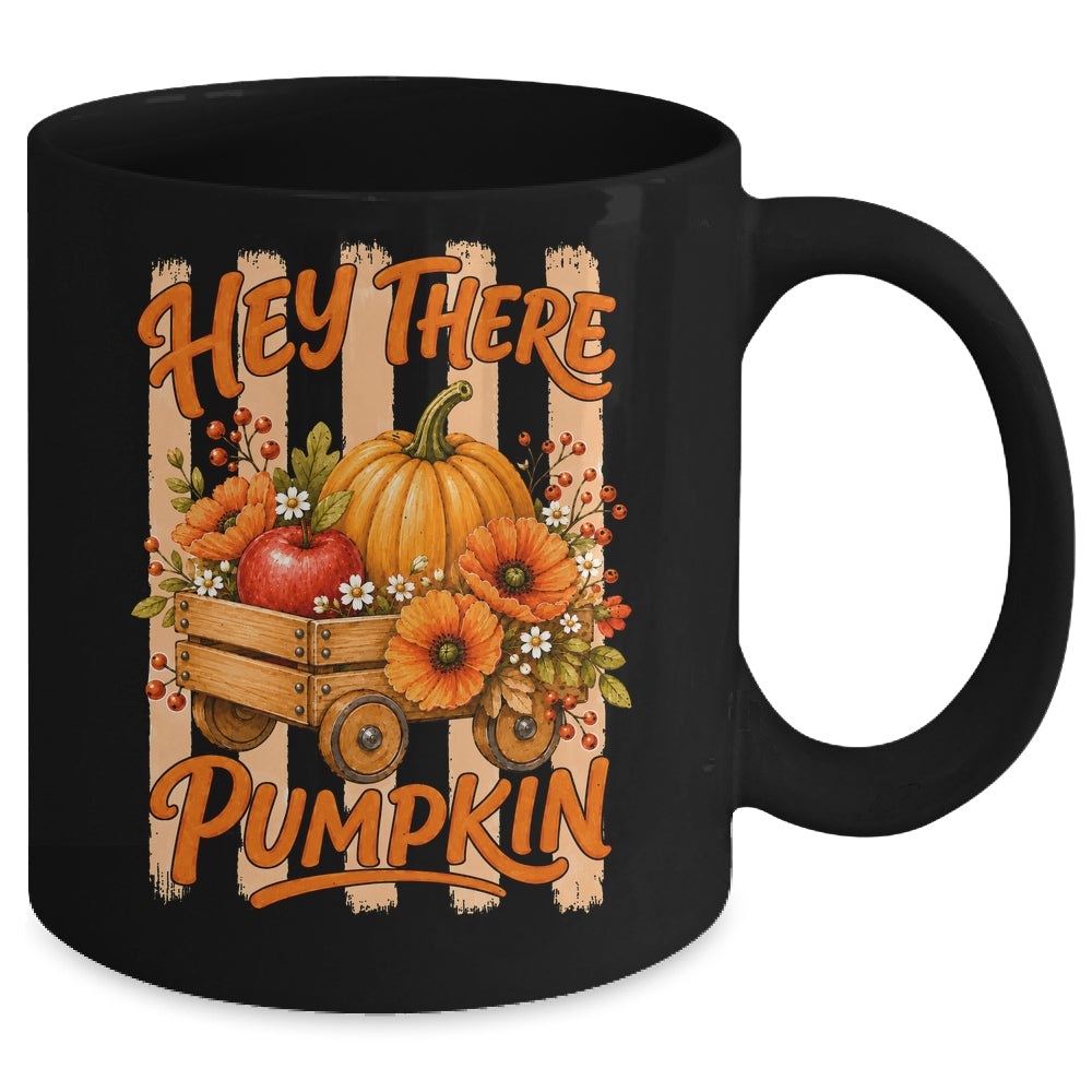Hey There Pumpkin Striped Fall Autumn Retro Thanksgiving Mug | teecentury