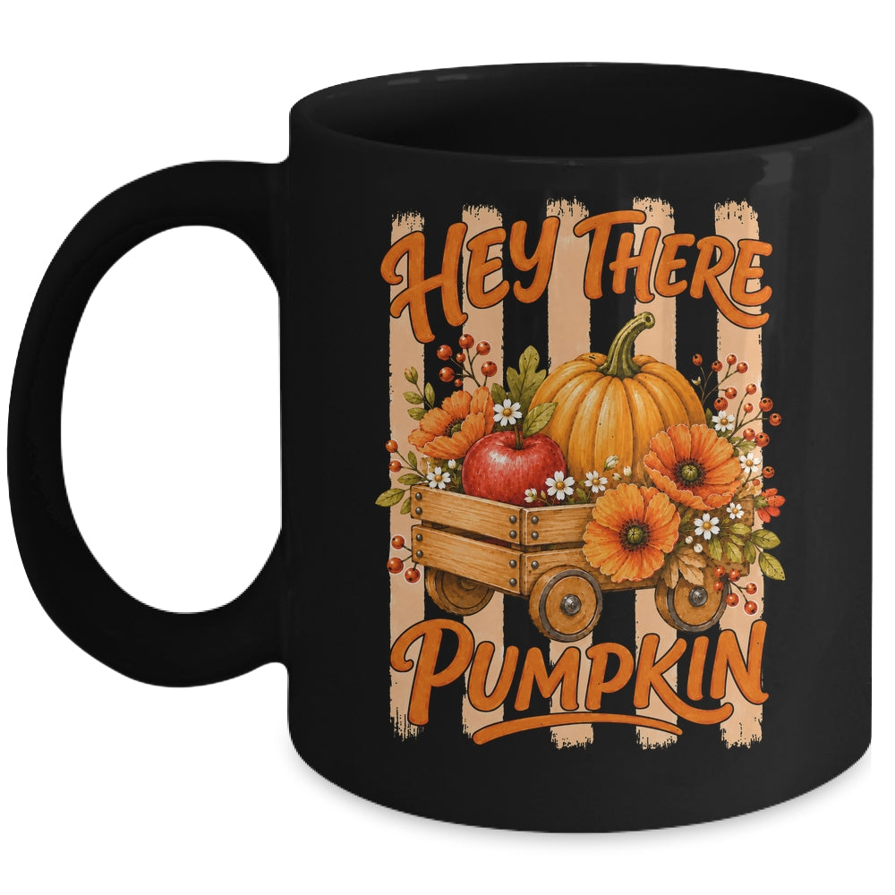 Hey There Pumpkin Striped Fall Autumn Retro Thanksgiving Mug | teecentury