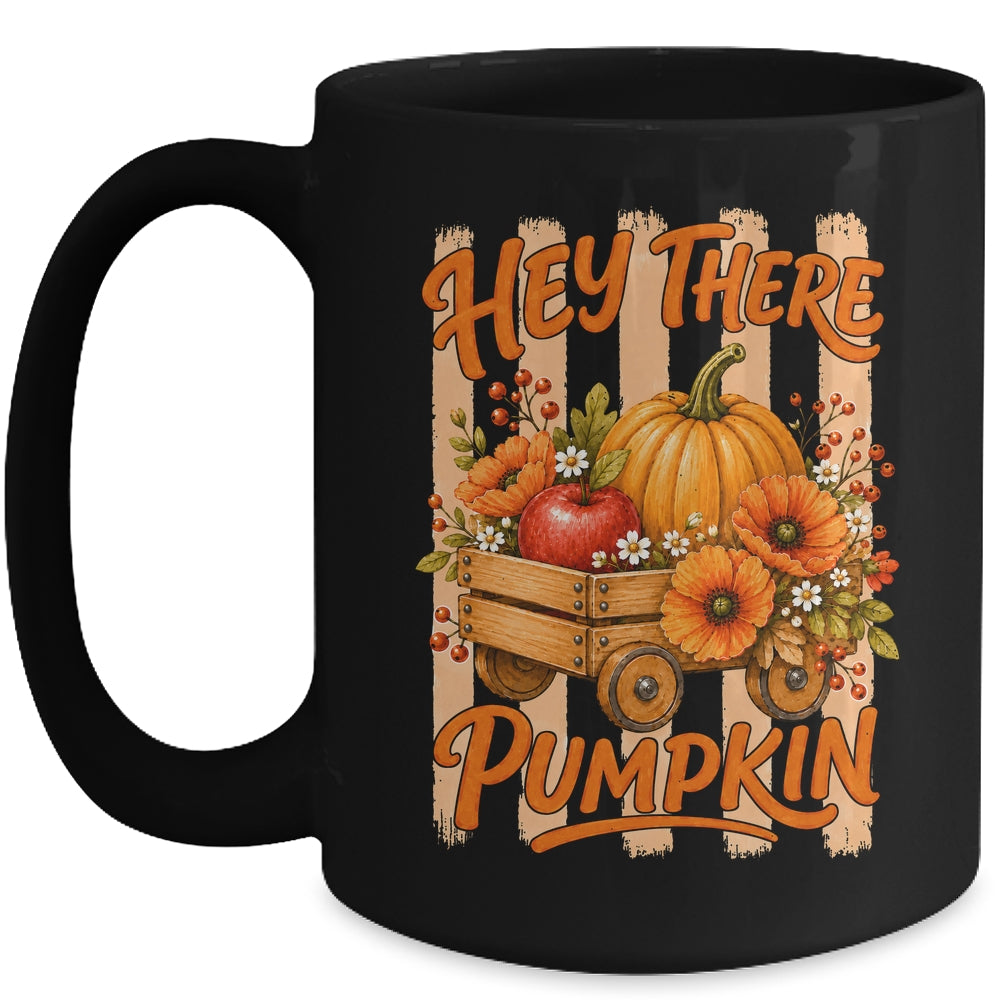 Hey There Pumpkin Striped Fall Autumn Retro Thanksgiving Mug | teecentury