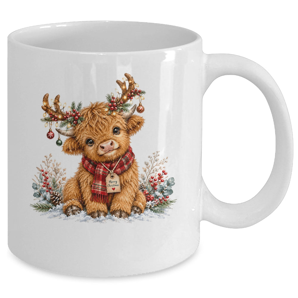 Highland Cow Christmas Watercolor Holiday Cute Women Girl Mug | teecentury