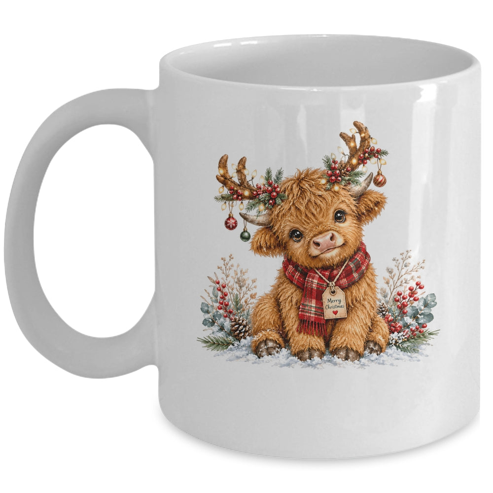 Highland Cow Christmas Watercolor Holiday Cute Women Girl Mug | teecentury