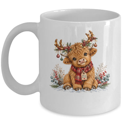 Highland Cow Christmas Watercolor Holiday Cute Women Girl Mug | teecentury