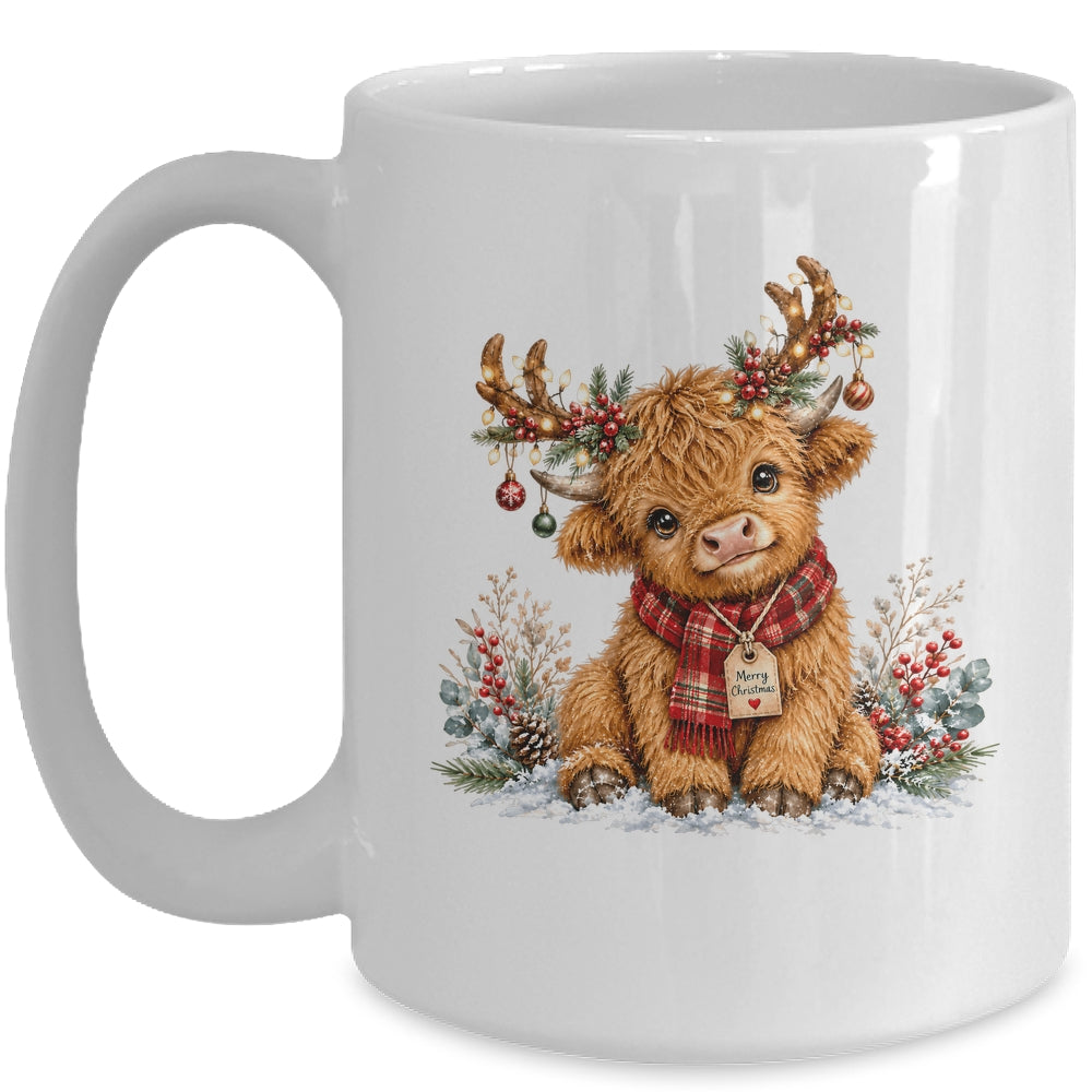 Highland Cow Christmas Watercolor Holiday Cute Women Girl Mug | teecentury