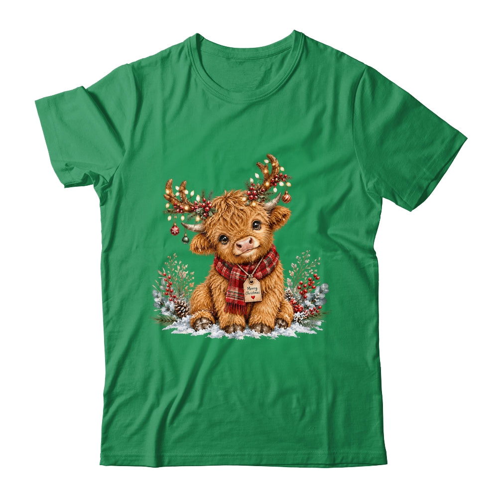 Highland Cow Christmas Watercolor Holiday Cute Women Girl Shirt & Sweatshirt | teecentury
