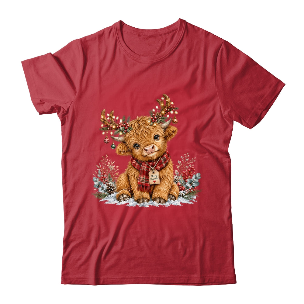 Highland Cow Christmas Watercolor Holiday Cute Women Girl Shirt & Sweatshirt | teecentury