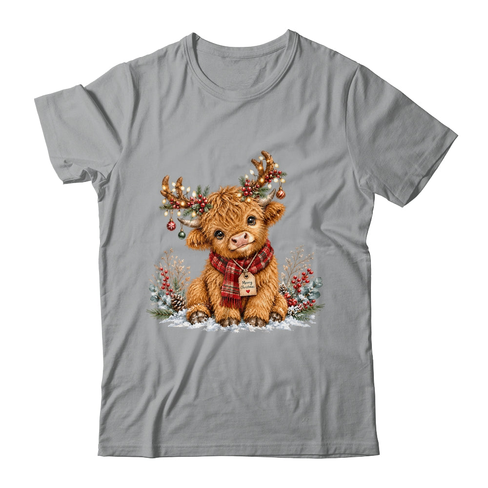 Highland Cow Christmas Watercolor Holiday Cute Women Girl Shirt & Sweatshirt | teecentury