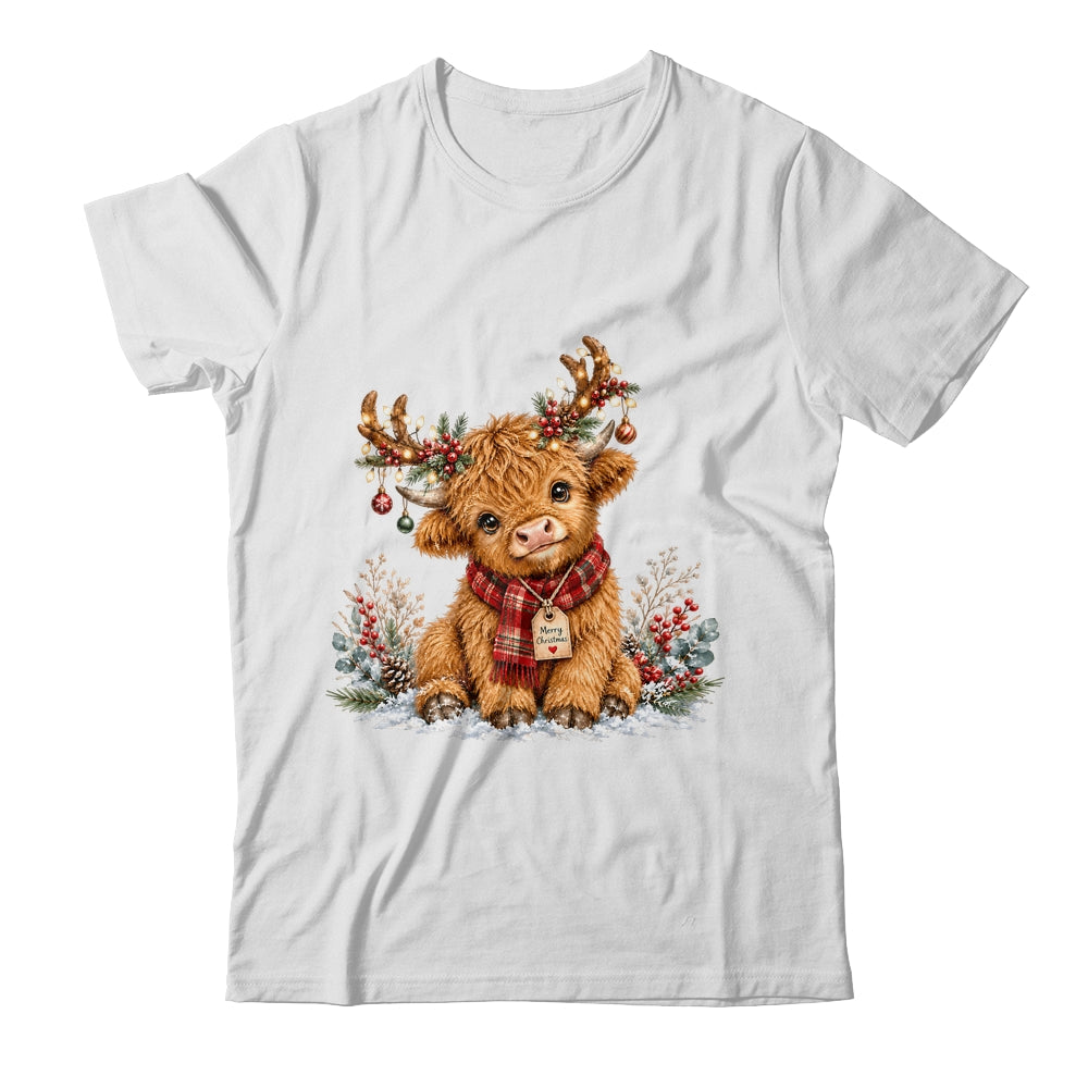 Highland Cow Christmas Watercolor Holiday Cute Women Girl Shirt & Sweatshirt | teecentury
