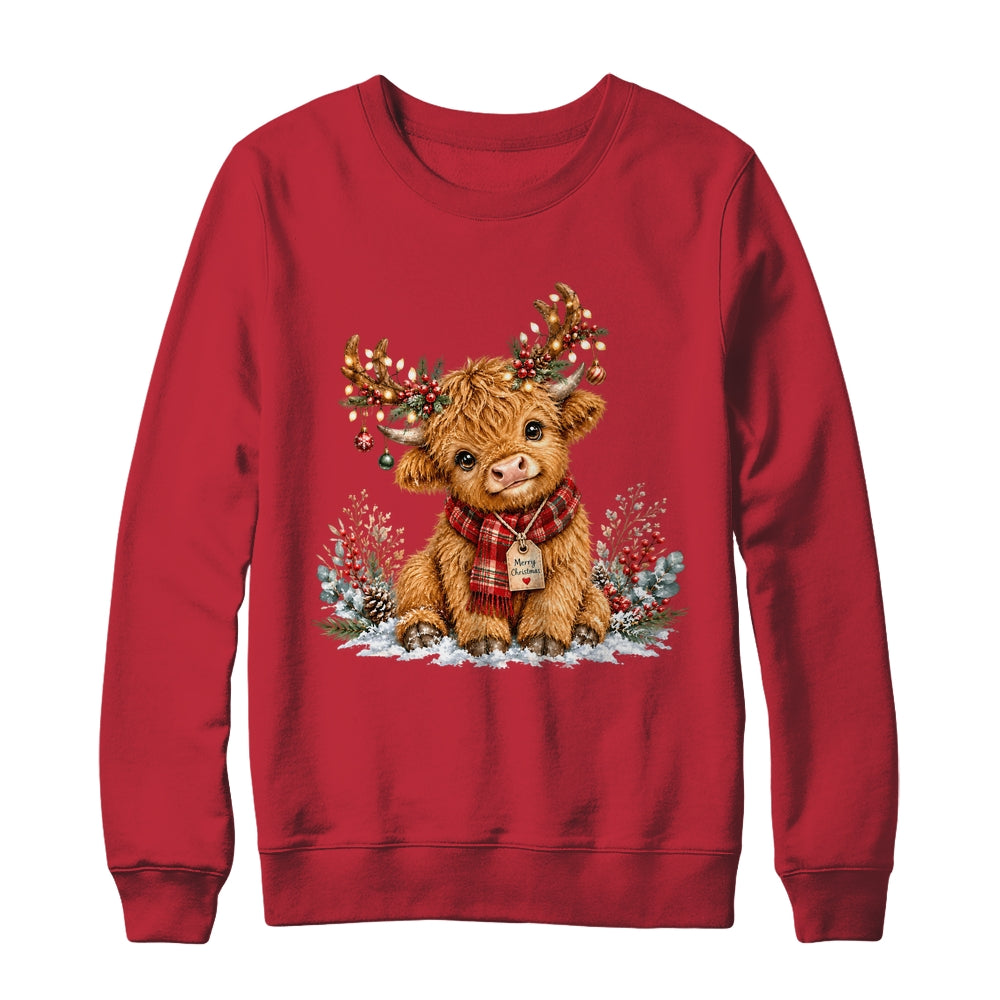 Highland Cow Christmas Watercolor Holiday Cute Women Girl Shirt & Sweatshirt | teecentury