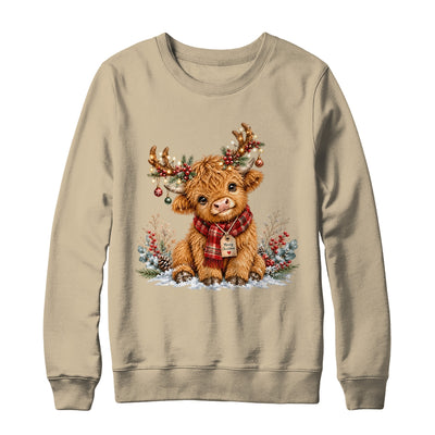 Highland Cow Christmas Watercolor Holiday Cute Women Girl Shirt & Sweatshirt | teecentury