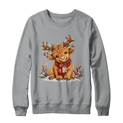 Highland Cow Christmas Watercolor Holiday Cute Women Girl Shirt & Sweatshirt | teecentury