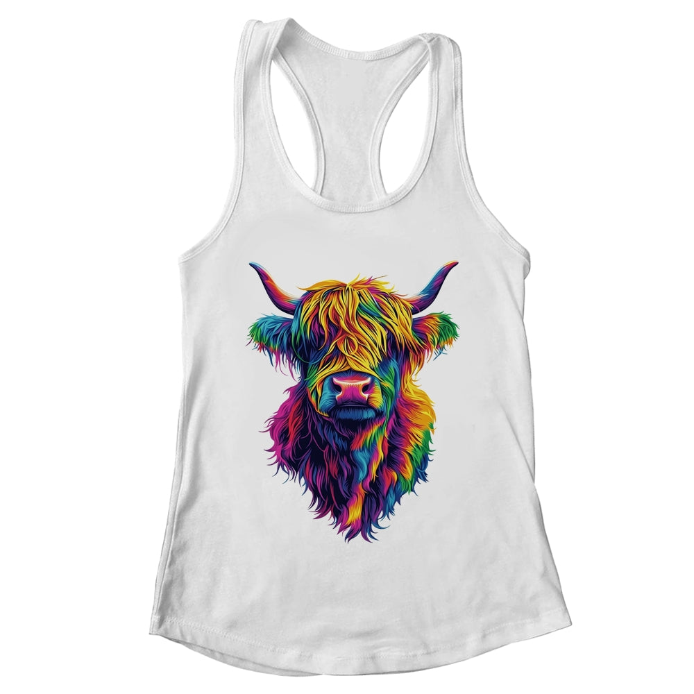 Highland Cow Colorful Lover Design For Girls Women Mom Woman Shirt & Tank Top | teecentury