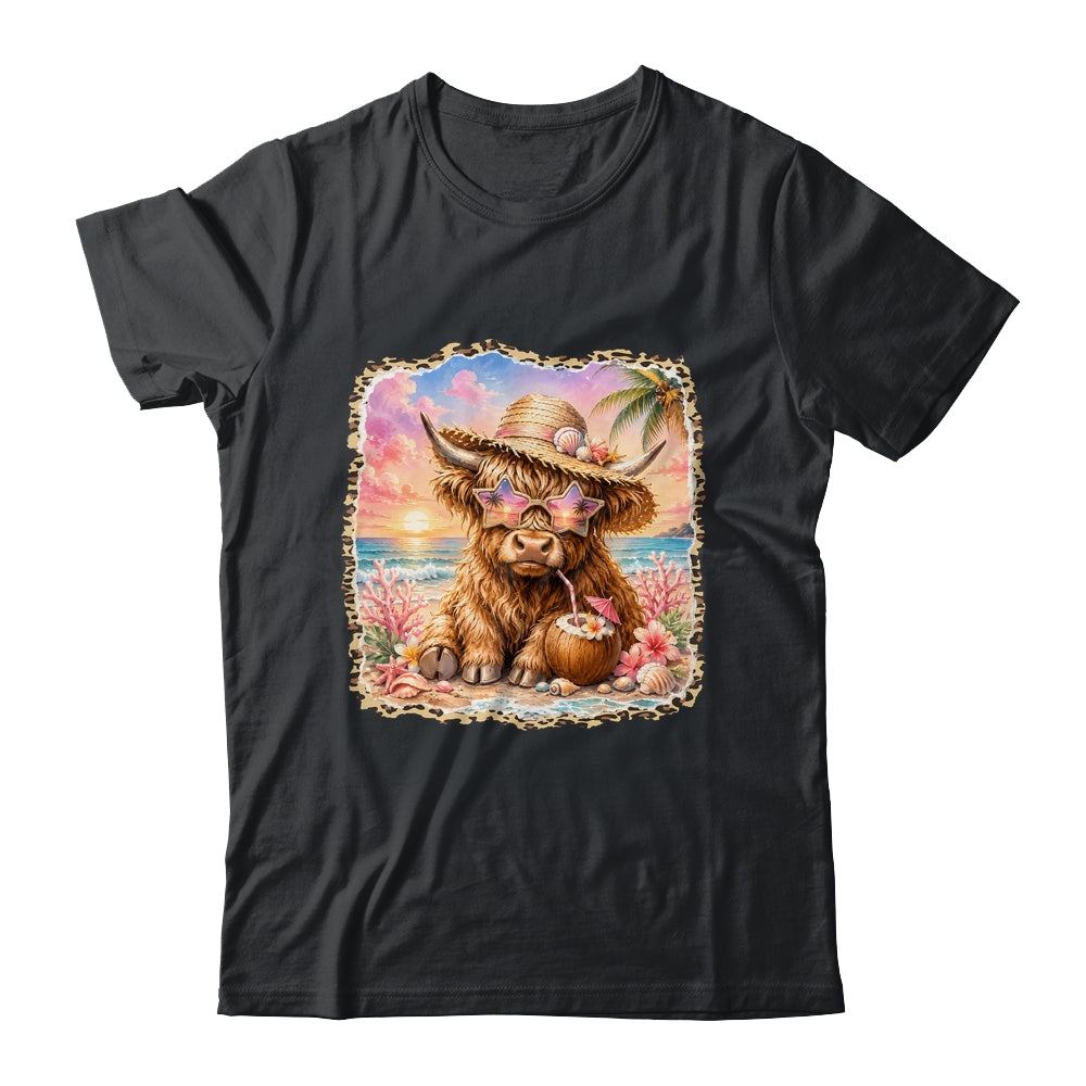 Highland Cow Cute Cow Summer Vibes Leopard Women Girl Shirt & Tank Top | teecentury