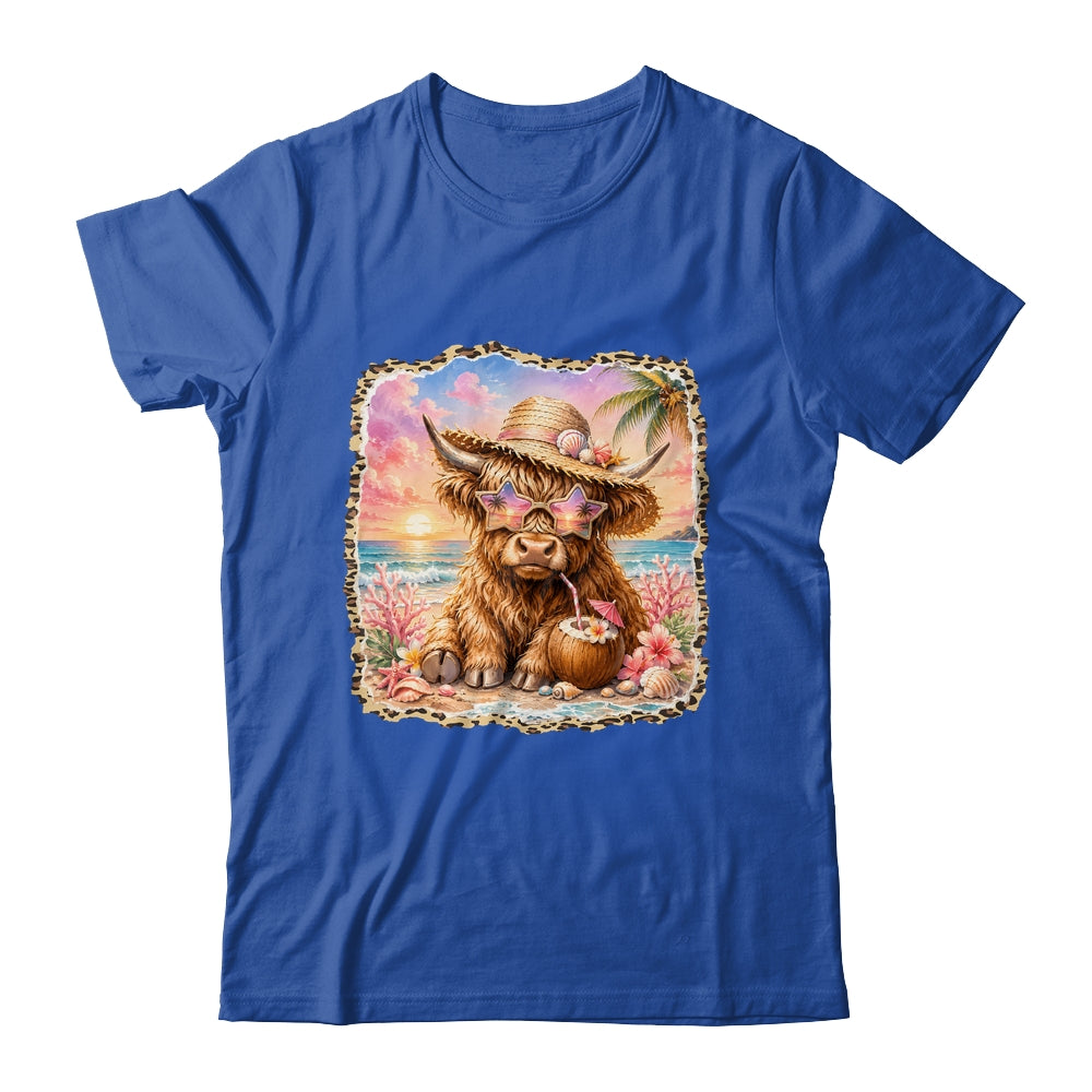 Highland Cow Cute Cow Summer Vibes Leopard Women Girl Shirt & Tank Top | teecentury