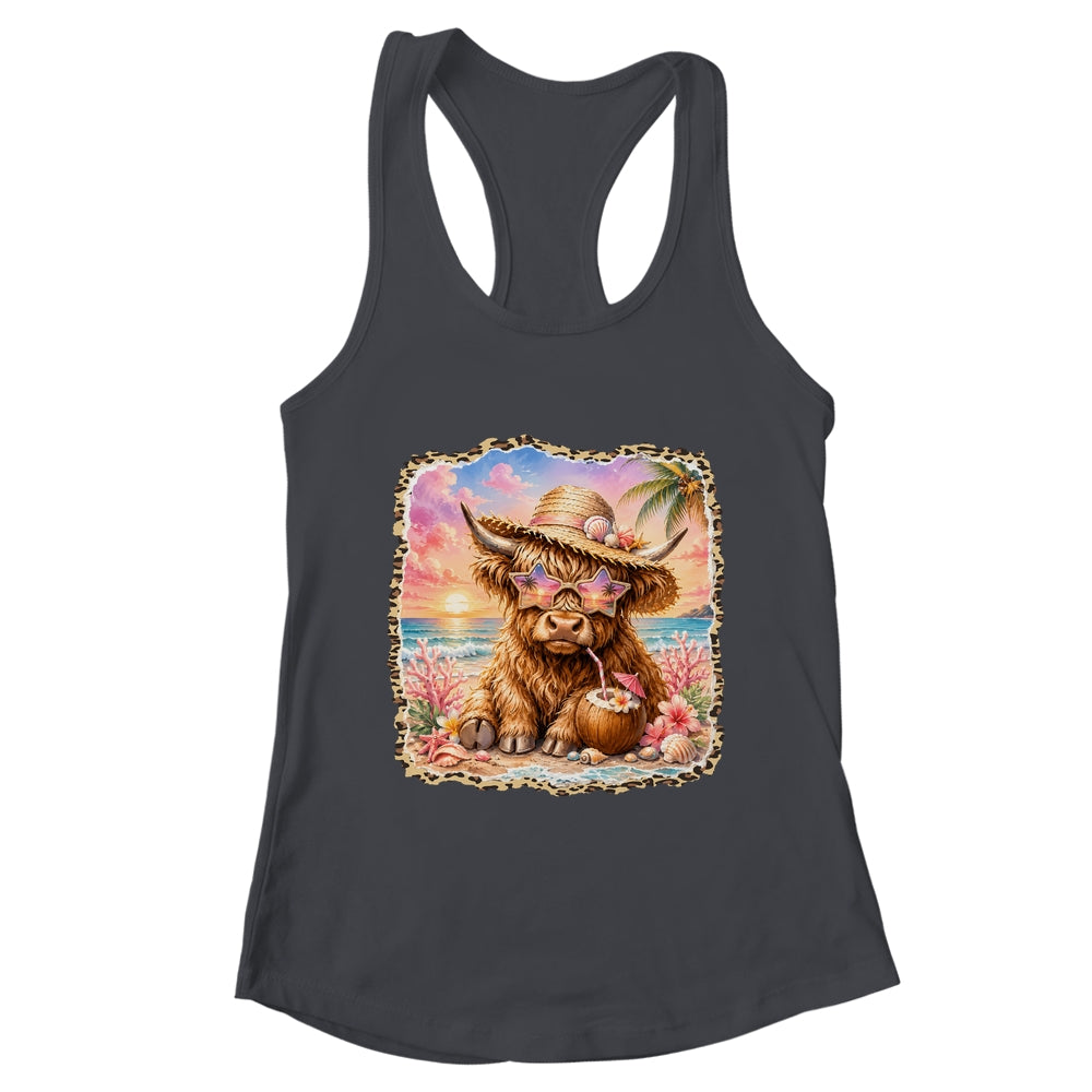 Highland Cow Cute Cow Summer Vibes Leopard Women Girl Shirt & Tank Top | teecentury