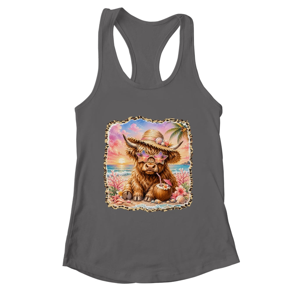 Highland Cow Cute Cow Summer Vibes Leopard Women Girl Shirt & Tank Top | teecentury