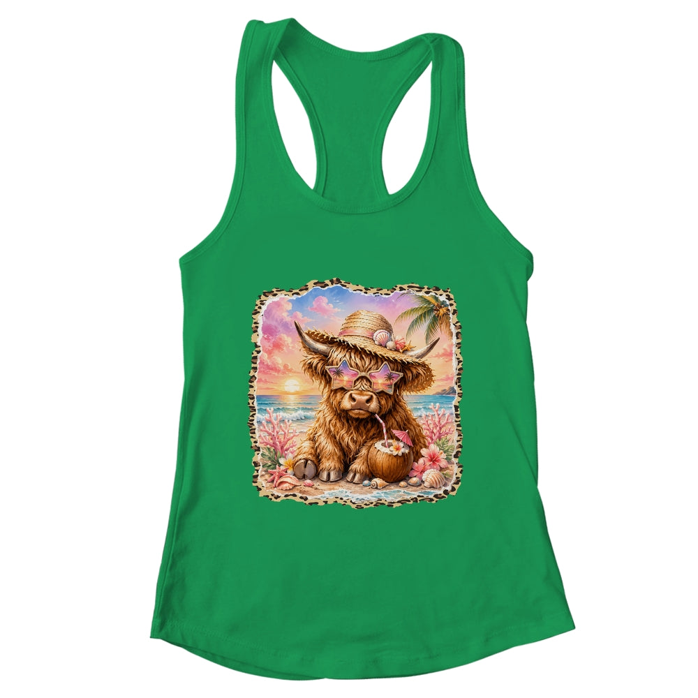 Highland Cow Cute Cow Summer Vibes Leopard Women Girl Shirt & Tank Top | teecentury