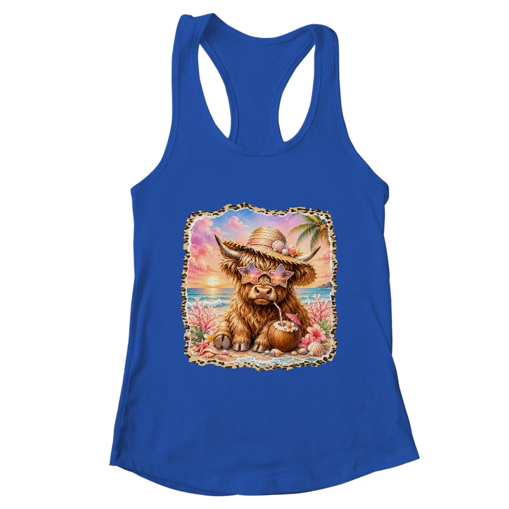 Highland Cow Cute Cow Summer Vibes Leopard Women Girl Shirt & Tank Top | teecentury