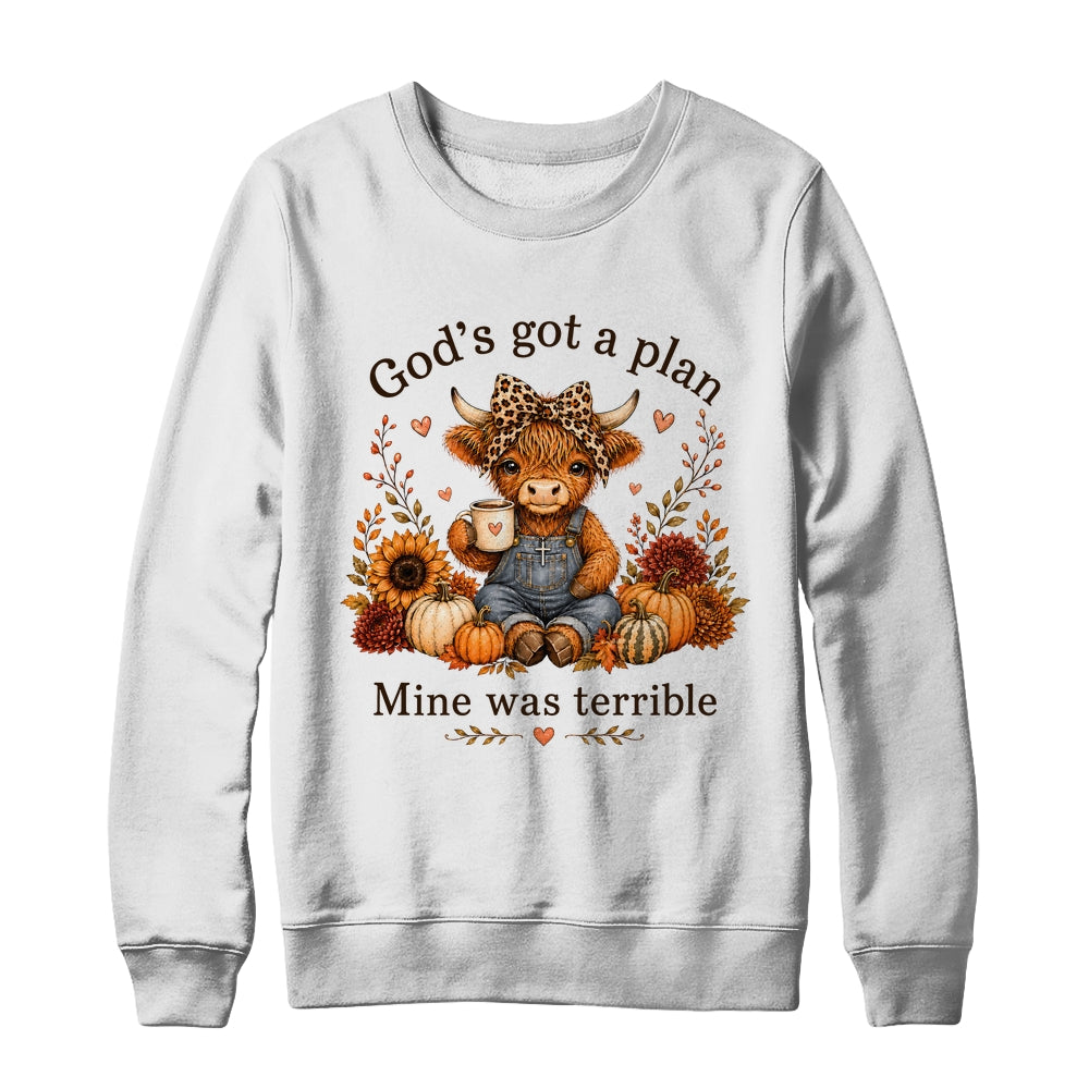 Highland Cow Funny Christian Trust God'S A Plan Faith Bible Shirt & Sweatshirt | teecentury
