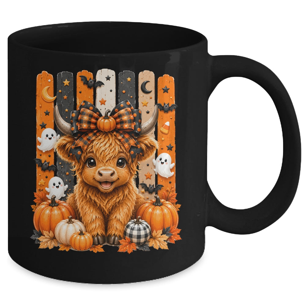 Highland Cow Halloween Spooky Fall Cow Pumpkins Bows Ghosts Mug | teecentury