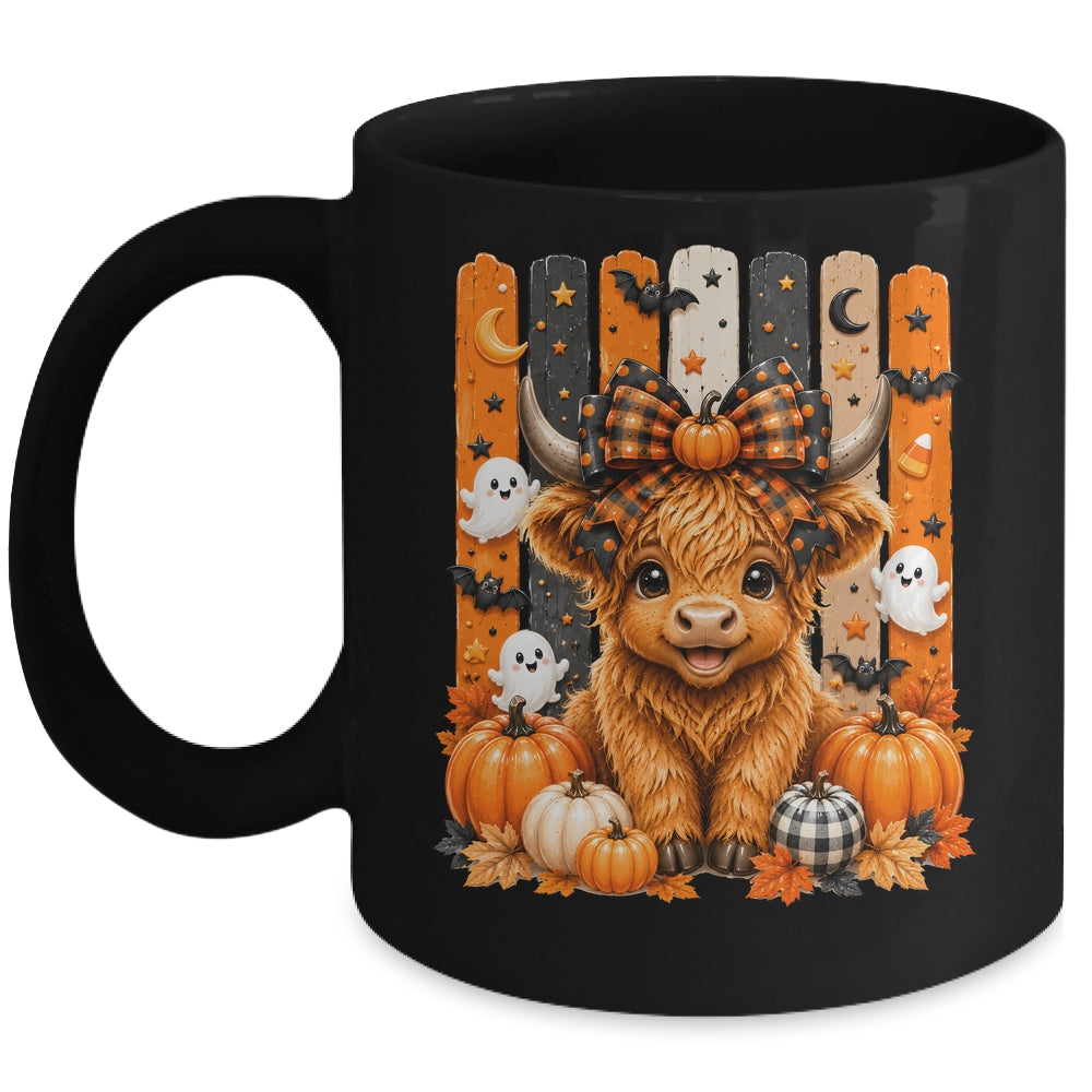 Highland Cow Halloween Spooky Fall Cow Pumpkins Bows Ghosts Mug | teecentury