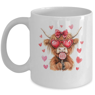 Highland Cow Valentine Coquette Valentine's Day Retro Heart Mug | teecentury