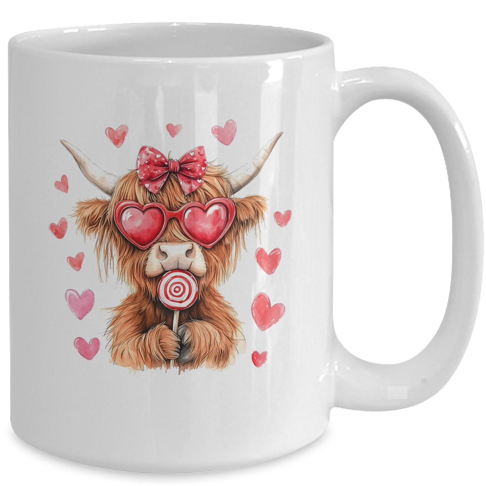 Highland Cow Valentine Coquette Valentine's Day Retro Heart Mug | teecentury