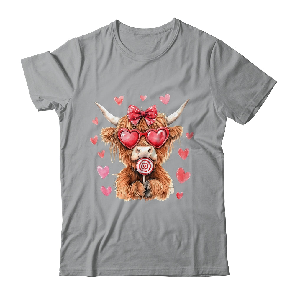Highland Cow Valentine Coquette Valentine's Day Retro Heart Shirt & Sweatshirt | teecentury