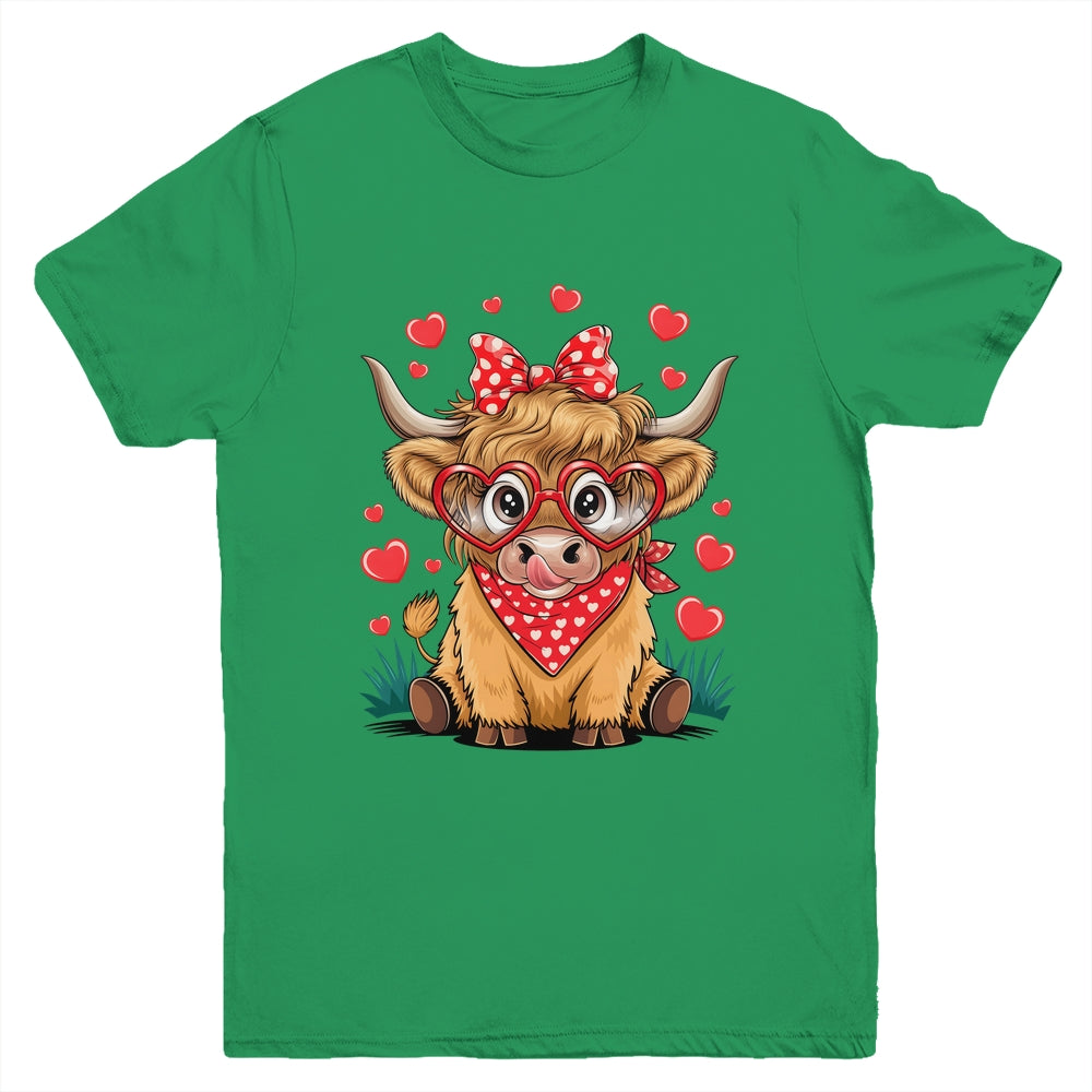 Highland Cow Valentines Funny Hearts Valentine Cow Youth Shirt | teecentury