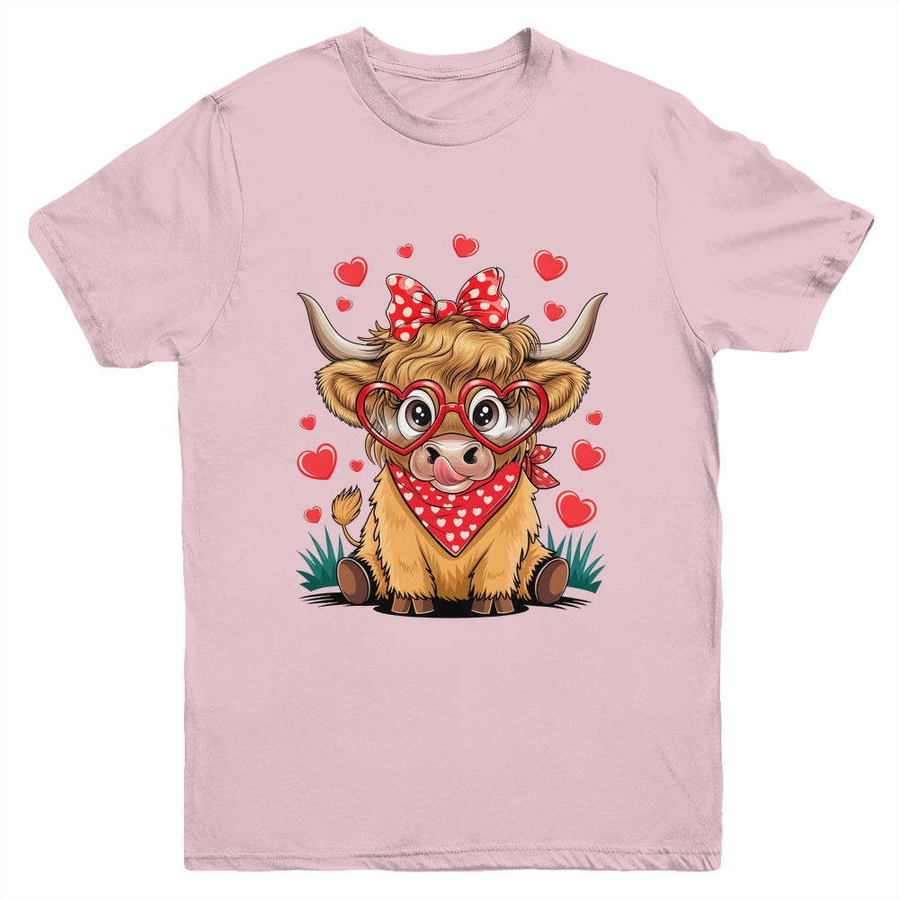 Highland Cow Valentines Funny Hearts Valentine Cow Youth Shirt | teecentury